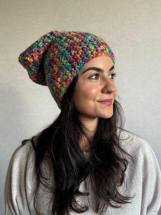 czapki damskie Kolorowa duża czapka beanie z wełną i alpaką