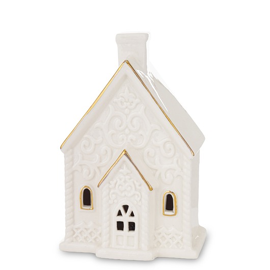 dekoracje świąteczne Domek ceramiczny LED 13,5x9 cm z wysokim kominem