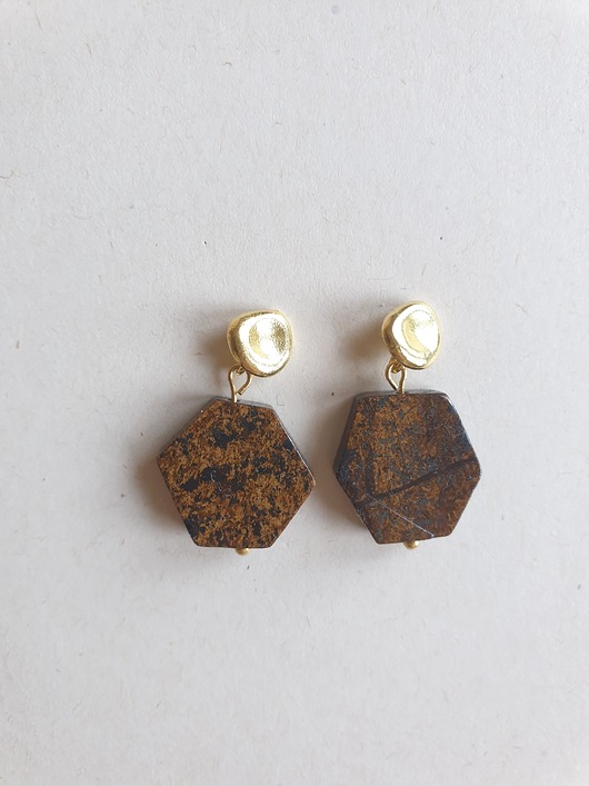 kolczyki z kamieniami Kolczyki ANTYK z bronzytem, mosiądz, stal