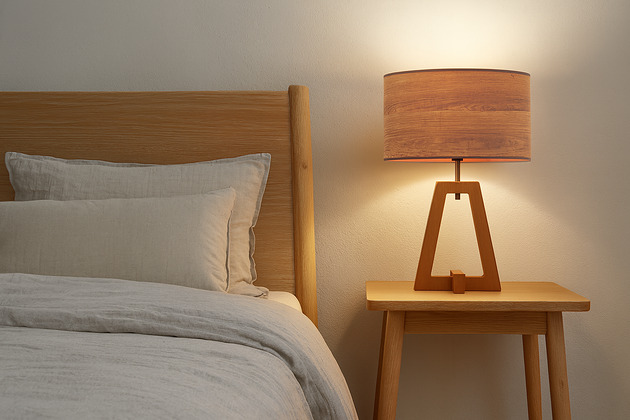 lampy stołowe Drewniana lampka nocna w stylu scandi CLIO ECO z designerskim kloszem z forniru