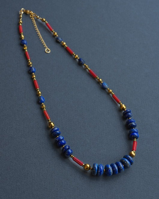 korale Unikatowy naszyjnik z lapisu lazuli i korala