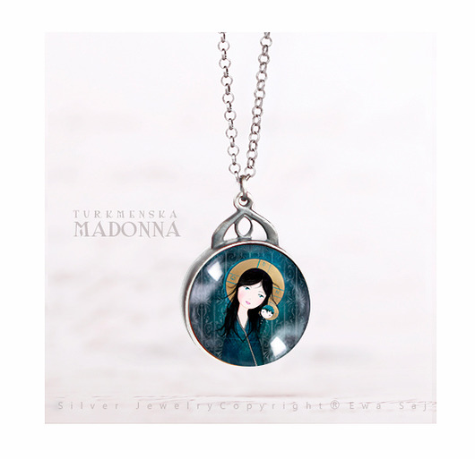 wisiory Dwustronny srebrny medalion - Madonna Turkmeńska