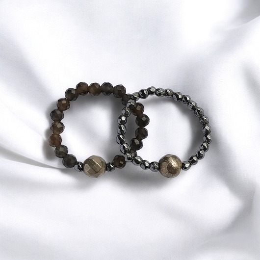 pierścionki elastyczne Zestaw pierścionków : obsydian złoty, piryt, hematyt