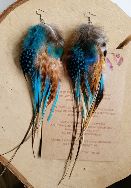 kolczyki z piórami Kolczyki z piór, brązowo-turkusowe