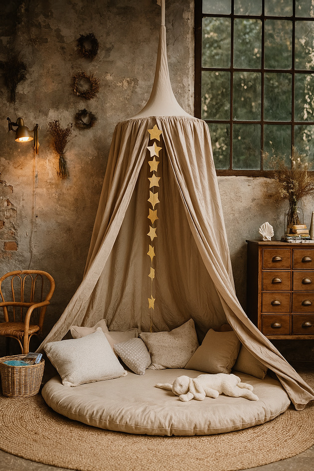 namioty i tipi dla dzieci Baldachim bawełniany do pokoju dziecka - beż