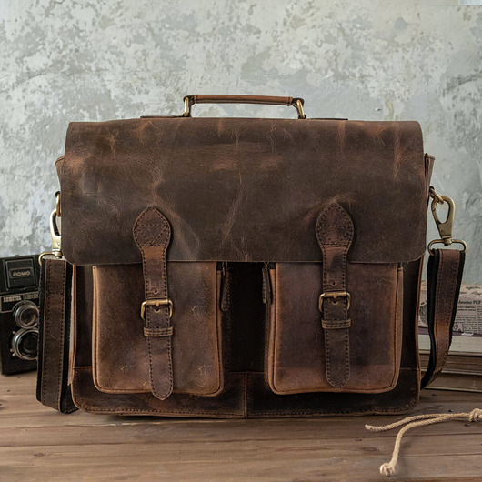 torby na ramię Torba Listonoszka A4 Vintage Skórzana z Kieszeniami Brązowa Belveder BL114