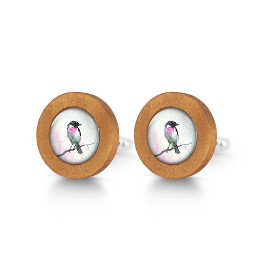 spinki do mankietów Ptaszek - drewniane spinki do mankietów