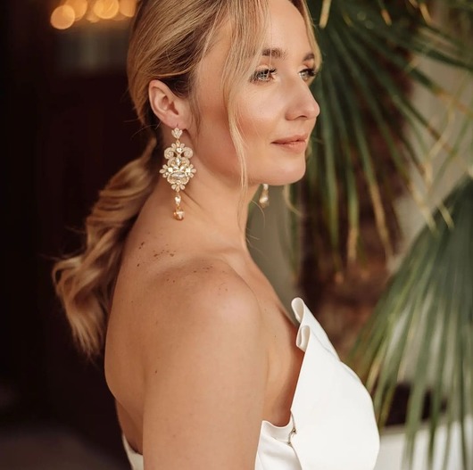 Biżuteria ślubna Kolczyki ślubne Lace Me Long - Szampan i Ivory