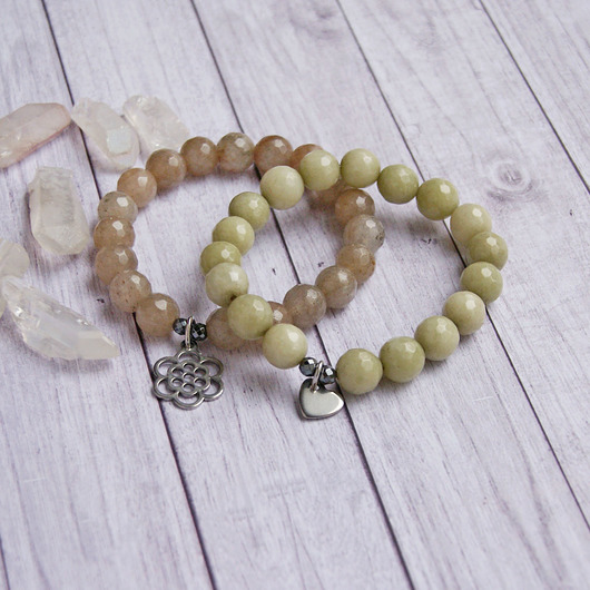 bransoletki z kamieni naturalnych Komplet bransoletek - jadeit - stal szlachetna