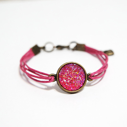 bransoletki z żywicy Bransoletka - Druzy różowe - ciemny róż