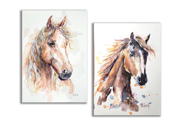 grafiki i ilustracje Obraz ręcznie malowany "Konie" zestaw 2 szt