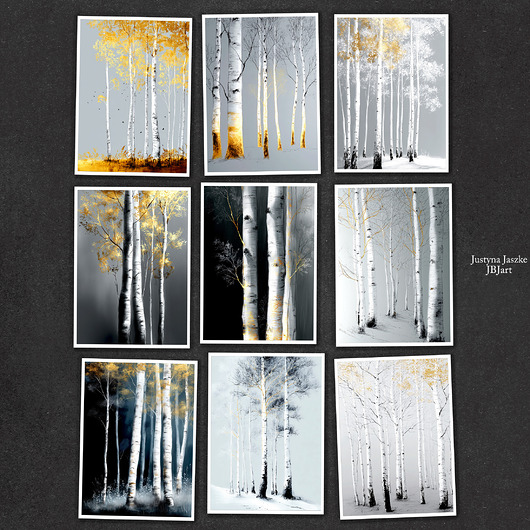 grafiki i ilustracje Zimowe Brzozy - zestaw 9 grafik
