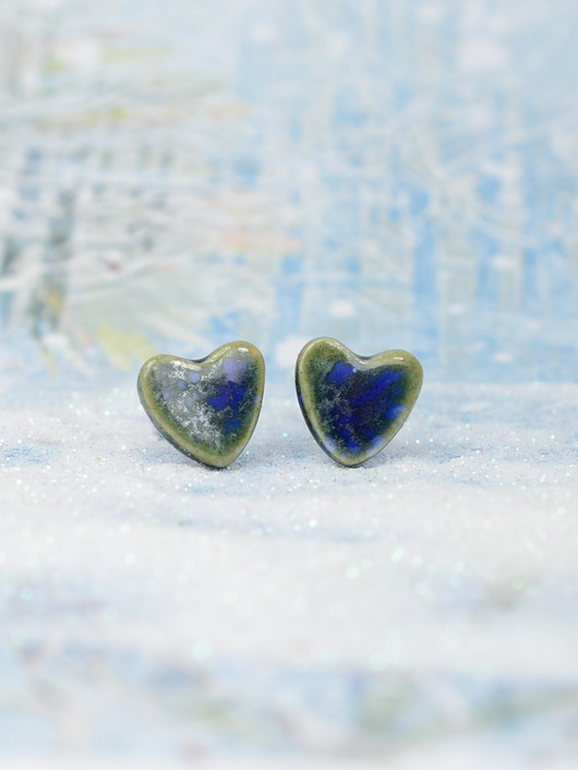 kolczyki ceramiczne Morska otchłań serca- kolczyki ceramiczne serduszka