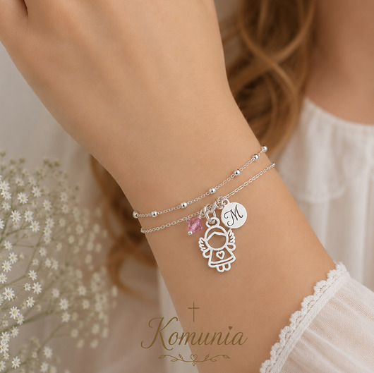 komunia - pozostałe PERSONALIZOWANA bransoletka aniołek komunia