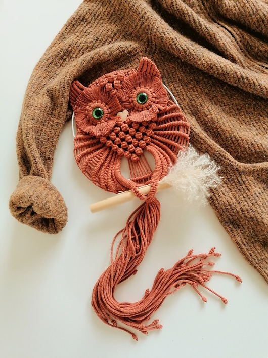 makramy Sowa / Dekoracja boho na ścianę