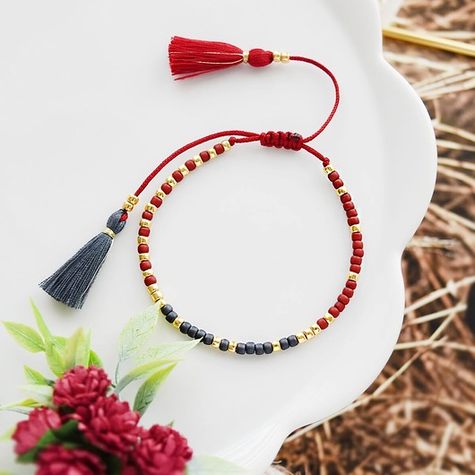 Bransoletka na sznurku Minimal Burgundy - Graphite Ilovehandmade