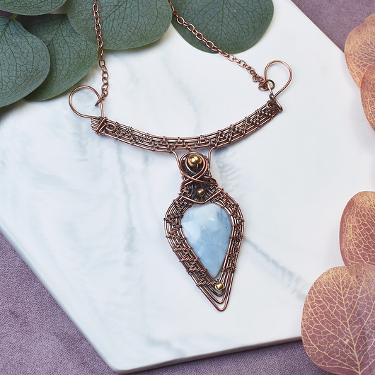 kolie Miedziany naszyjnik wire wrapping z opalem owyhee #489