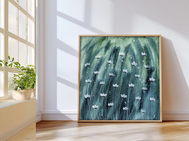 obrazy Oryginalna akwarela. Białe kwiaty 20x20cm