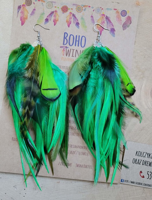 kolczyki z piórami Kolczyki z piór, zielone