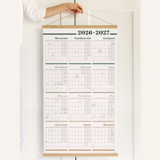 kalendarze i plannery Planer szkolny 2026/2027 z naklejkami i dębowym wieszakiem - 51x89 cm