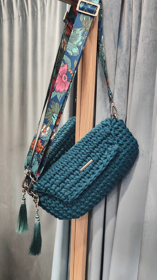 torby na ramię Torebka Summer Craftbags petrol z ozdobnym paskiem