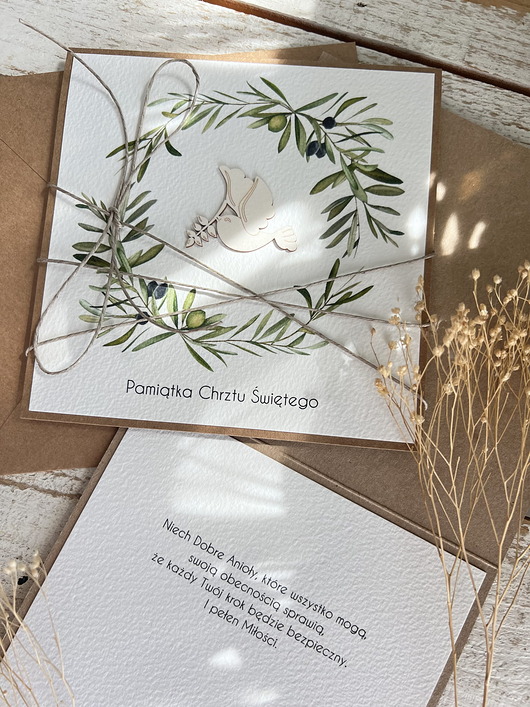 kartki, zaproszenia na chrzest Wyjątkowa ręcznie robiona kartka na chrzest od matki chrzestnej, ojca, dziadk