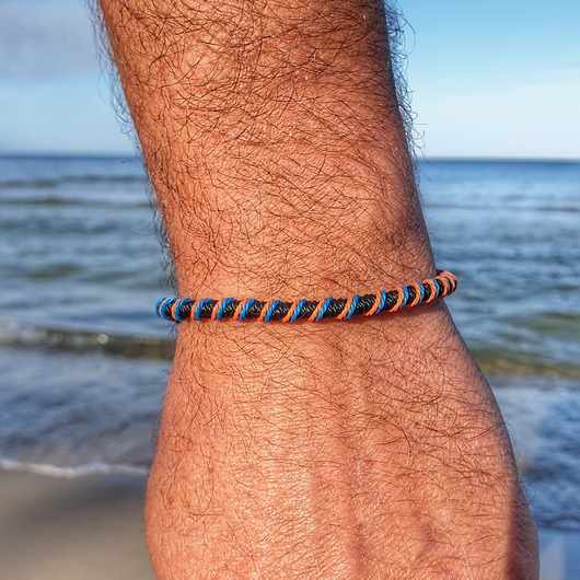 biżuteria męska Męska Bransoletka sznurkowa - snake spiralna - czarno pomarańczowo niebieska .