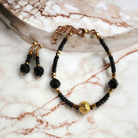 komplet biżuterii KOMPLET bransoletka i kolczyki GLAM : komplet czarno-złoty