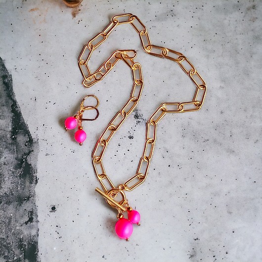 komplet biżuterii KOMPLET Swarovski neon pearls : TWO : neon pink : naszyjnik, kolczyki