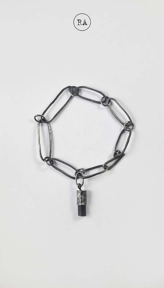 biżuteria męska SREBRO Czarny turmalin bransoletka z naturalnym minerałem