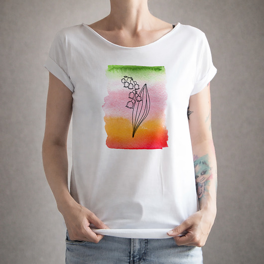 t-shirt damskie Trzy kolory konwalie Biały Oversize