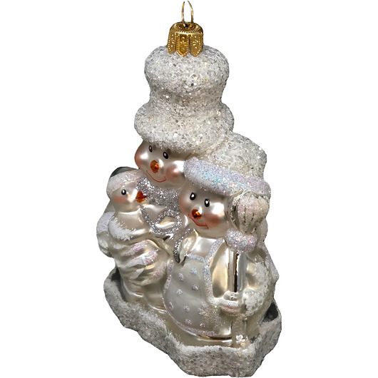 bombki Ręcznie malowana bombka szklana biało-srebrna rodzina bałwanków