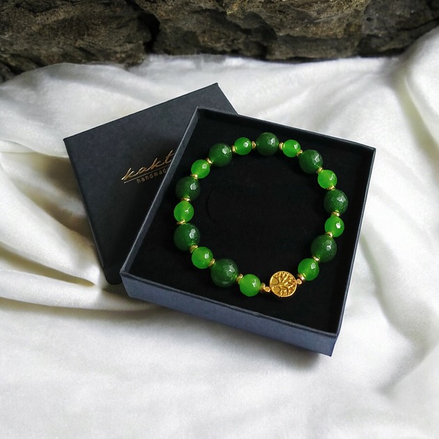 bransoletki z kamieni naturalnych Zielona bransoletka : drzewo życia : zielony jadeit & hematyt