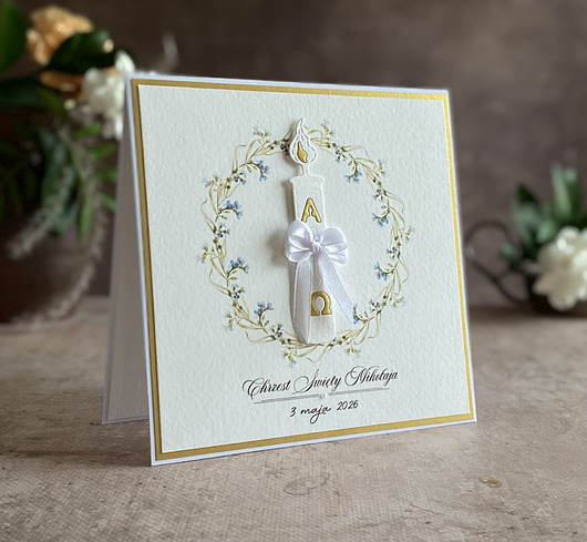 kartki, zaproszenia na chrzest Kartka na chrzest w ozdobnej kopercie, 72