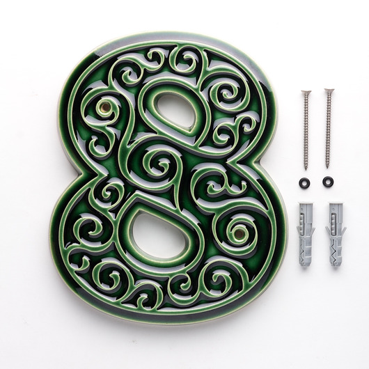 napisy dekoracyjne i tabliczki Numer domu, cyfra 8, zieleń butelkowa, do przykręcenia