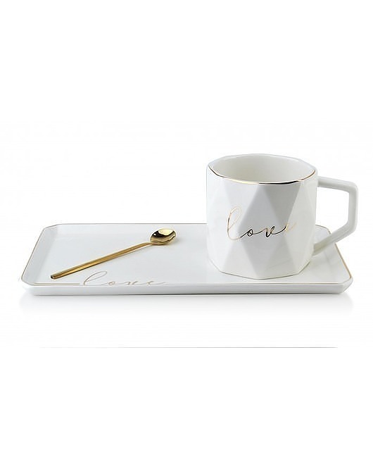 Filiżanka Porcelanowa ze Spodkiem Love Biała MIA home