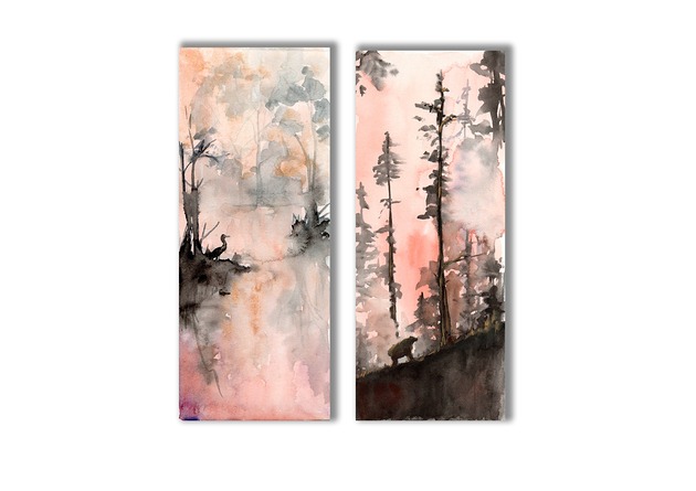 grafiki i ilustracje Leśne historie. Akwarela ręcznie malowana. Zestaw 2 szt