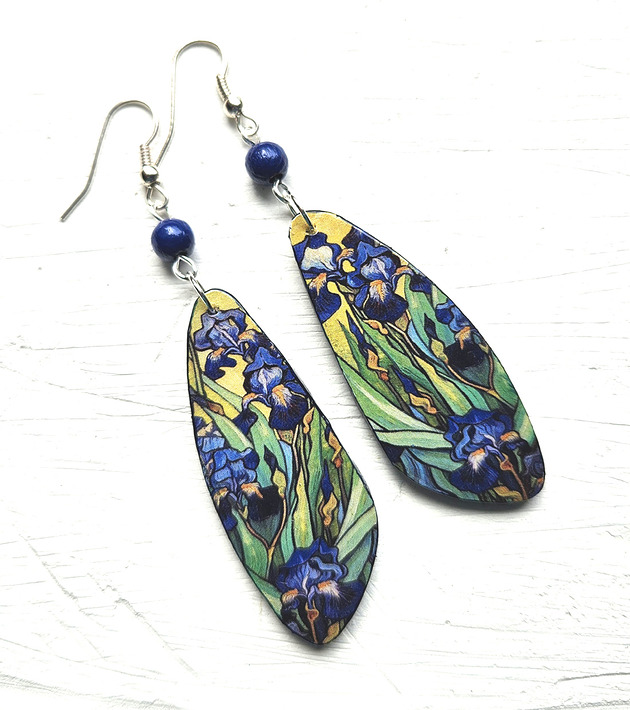 kolczyki drewniane Kwiaty irysy