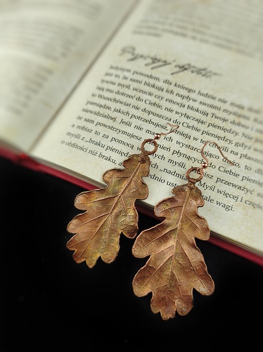 kolczyki z miedzi Liście dębu XII kolczyki miedziane