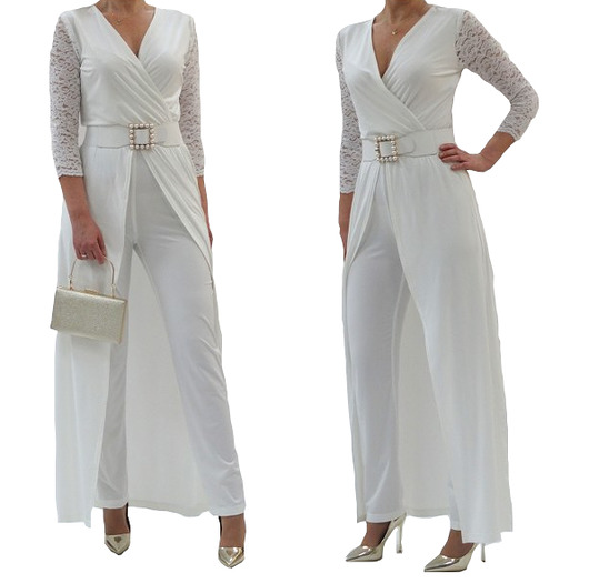 kombinezony damskie Kombinezon ecru z trenem roz 34-52