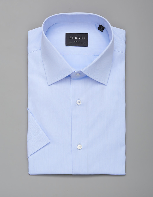 koszule męskie Koszula męska krótki rękaw slim fit niebieski 00103