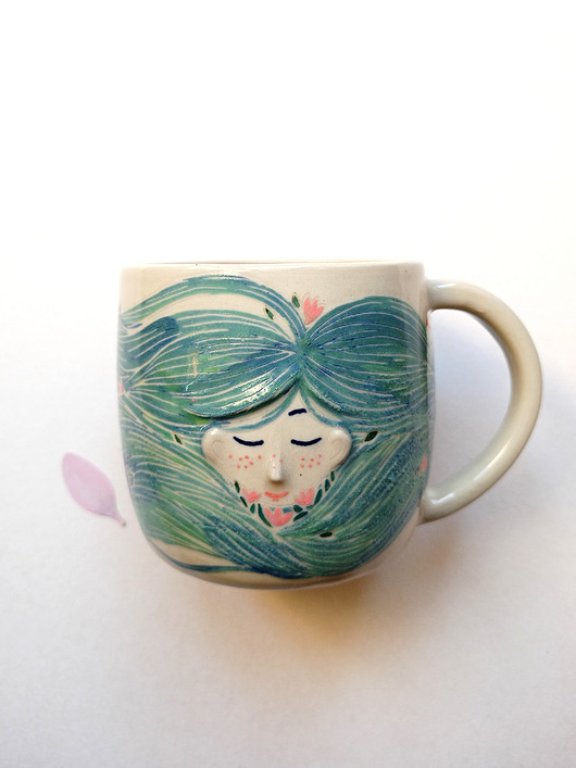 kubki Kubek ceramiczny panienka w turkusie i błękicie