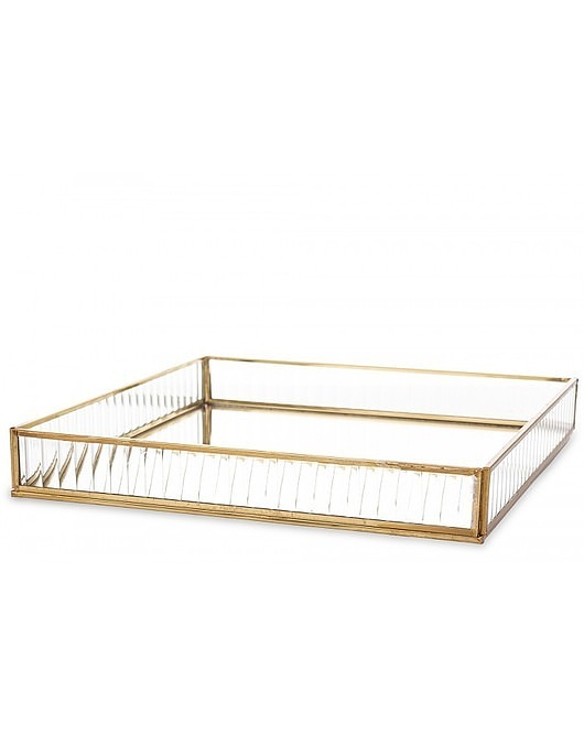 deski do krojenia i tace Taca Metalowa Złota Ryflowane Szkło 30,5 cm