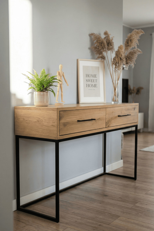 komody Dębowa konsola z szufladami - Sen