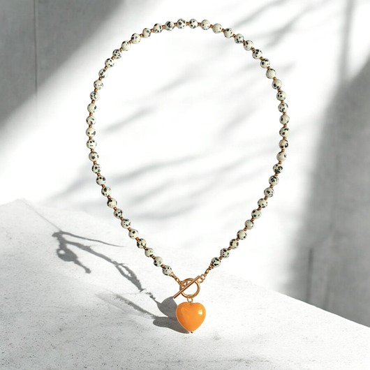 naszyjniki - inne Jaspis dalmatyński i serce : miodowe : naszyjnik