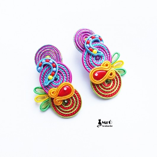 Happy Coral Reef- kolczyki sutasz Mró Soutache