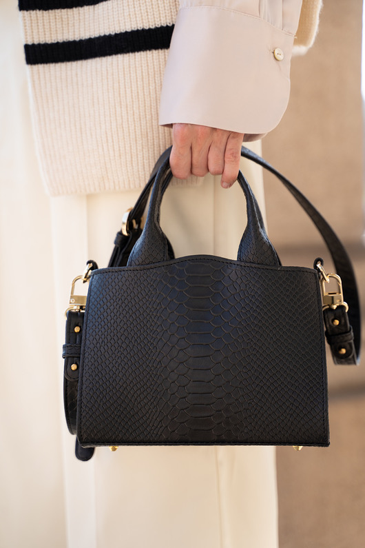 torby na ramię Torebka skórzana - pyton czarny - tłoczona - Glam Bag