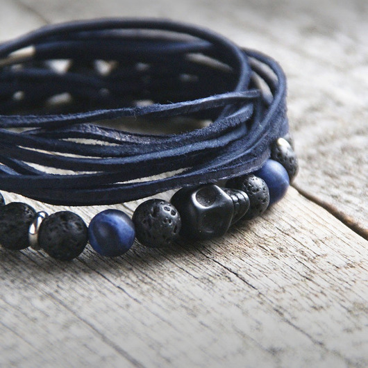 KOMPLET męskich bransoletek :: navy BLUE & BLACK kaktusia