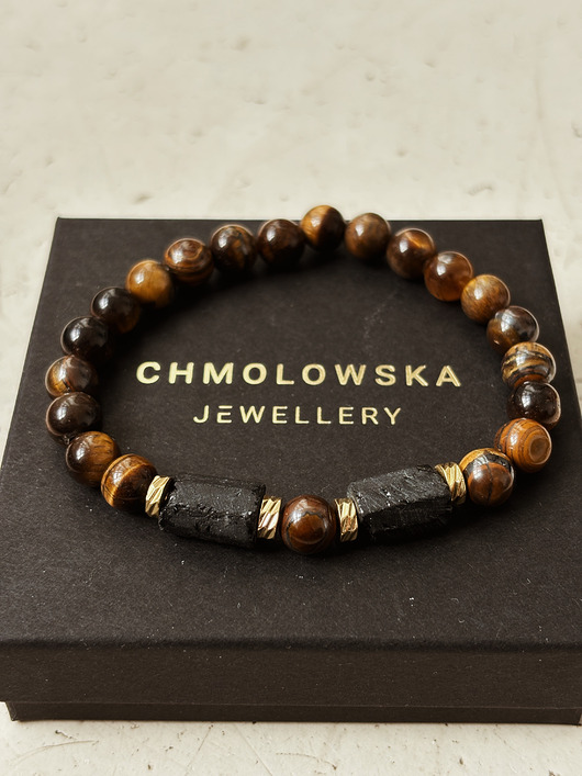 biżuteria męska Bransoletka męska Tygrysie Oko i Turmalin