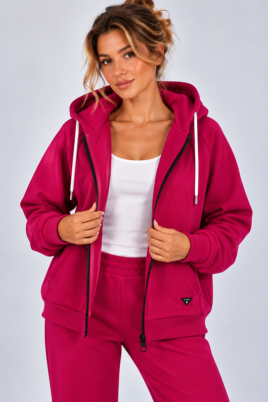 bluza z kapturem damska Bluza Na Zamek ,,SUZANA" Amarant